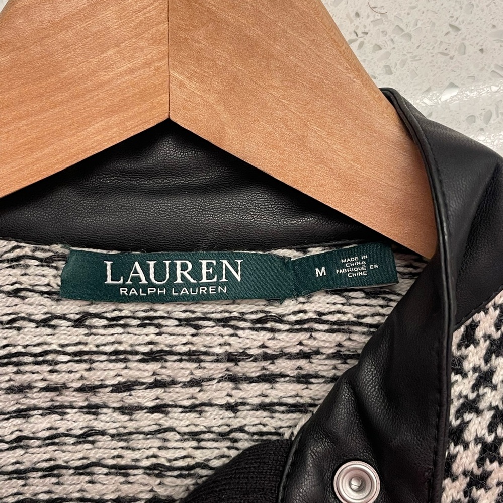 Lauren Ralph Lauren Black & White wool blend Houndstooth Zip-Front Jacket - Picture 5 of 6